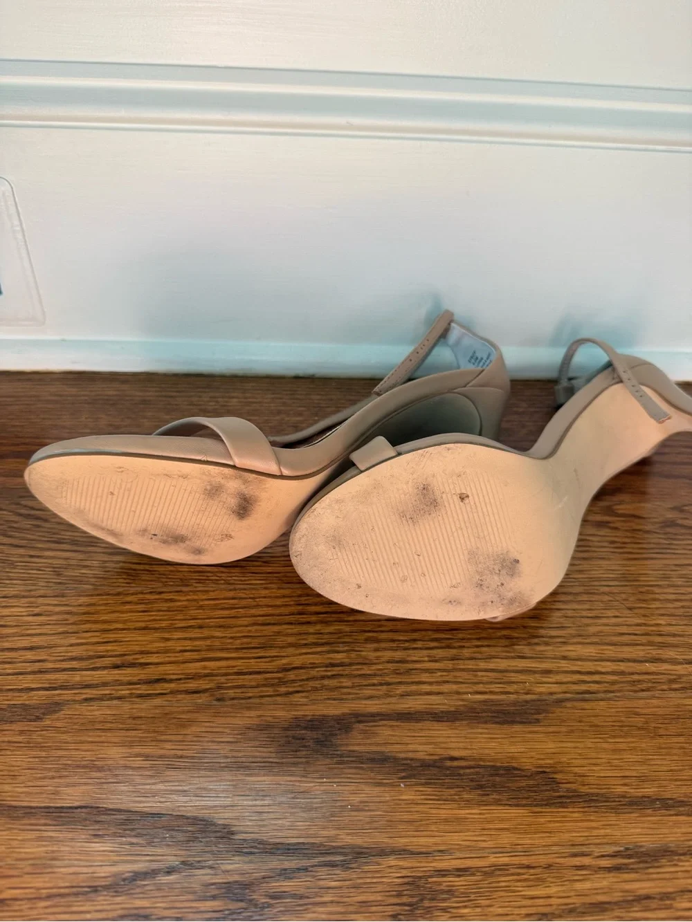 Steve Madden Ankle Strap Block Heel Sandals (Nude) | Good Condition